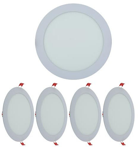TEKLED LED Round Recessed Ceiling Light | Flat Panel Ultra Slim 220mm Downlight | 18W 1600LM 3000K Warm White | for Home Kitchen Office Shop Industrial Use | 4-Pack [Energy Class F]