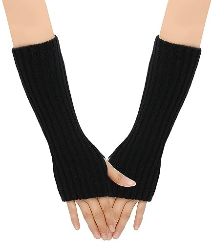 SJTJSPX Manchettes pour femme et fille - Gants longs - Mitaines d'hiver - Mitaines en tricot - Couleur unie - Chauffe-bras extensibles - Chauffe-pulsations - Pour le bureau, la saisie d'ordinateur