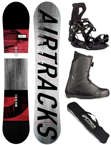 Airtracks Herren Snowboard Set Freestyle Freeride Board Waves Camber Wide 161 - Snowboard Bindung Master - Boots Master ATOP 42 - SB Bag