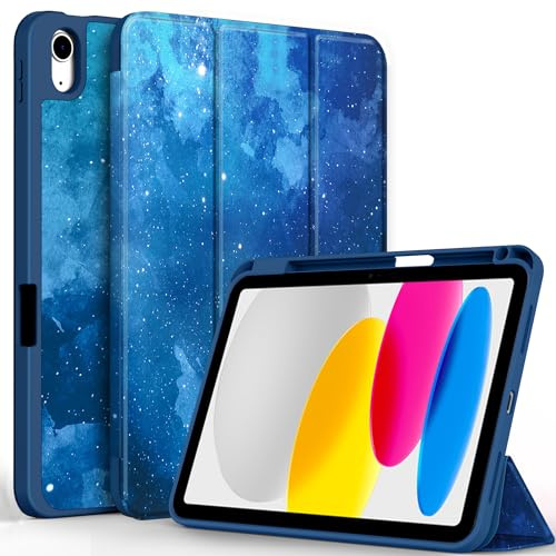 CACOE Hülle für iPad (A16) 11./ 10. Generation 11 mit Stifthalter | Dünn Ständer Schutzhüllen mit Weicher TPU-Rückseite, Auto Sleep/Wake,Blau Sterne