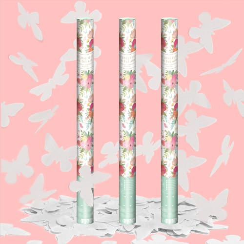 OH YEAH - 3 Unidades - Cañón Confeti Mariposas Blancas - 60 cm - Fiestas y Celebraciones - Ideal para Bodas, Cumpleaños, Eventos y Despedidas - Gran Potencia de Alcance - FÁCIL DE USAR