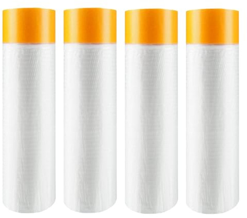 4 Rollen Abdeckfolie Mit Klebeband - Maler Abdeckfolie Selbstklebende - Klebeband Mit Transparent Abdeckfolie Goldband Masker Tape - UV-Schutz Malerfolie Für Schutz Von Möbeln Und Boden (270cm)