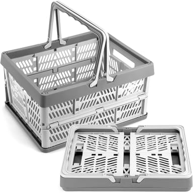 QWORK® 2 Panier Boîte Pliante avec Poignée, Pliantes en Plastique, Boîte de Rangement Pliable, de Rangement en Plastique pour la Maison, Pique-niques, Supermarchés, 30,5 x 20,5 x 16,5 cm