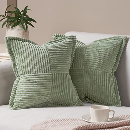Topfinel Kissenbezug 30x30 grün 2er Set Kordsamt Frühling Kissenbezüge Kissenhülle Dekorative Kissenbezug Sofakissen Couchkissen Dekokissen Deko Kissen für Sofa Wohnzimmer Schlafzimmer