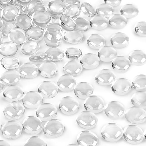 DomeStar 2LB Clear Flat Glass Marbles, Clear Glass Beads Decorative Gem Pebbles Vase Fillers for Centerpieces Table Scatter Home Decor