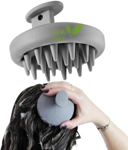 Genkigold 3-in-1 Scalp Massager Hair Brush: Exfoliates, Promotes Hair Growth, and Treats Dandruff - Waterproof Shower Scrubber with Soft Bristles for Effective Shampooing (Gray)