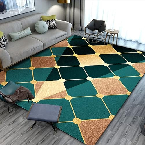 Teppich Grün Gelb Geometrie Flauschig Kurzflor,Mikrofaser Super Weich,Anti-Rutsch,Waschbar,Teppich Webteppich Für Wohnzimmer,Flur,Schlafzimmer Teppichläufer 120X160Cm