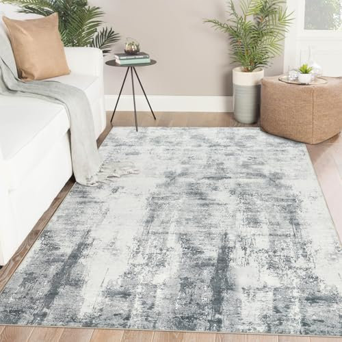 Famibay Washable Rugs Living Room Grey Rugs for Bedroom 120x170cm Abstract Modern Soft Short Pile Carpet 5mm Thin Anti Slip for Kitchen Dining Office Room Decor