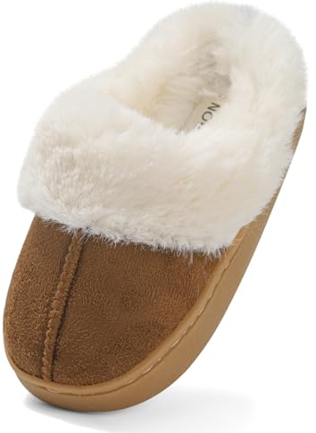LACOFIA Chaussons Hiver Filles Garçons Pantoufle Peluche pour Enfant Chaussures Chaud de Maison Chausson Antidérapantes Super Doux Marron 32/33 EU