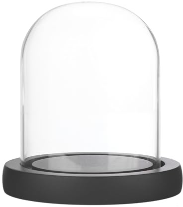 M METERXITY Cloche en Verre, 3.9x3.1 Vitrine en Verre avec Base en Bois pour Boules à Neige/Petites Plantes/Fleurs/Bougies/Modèles/Souvenirs à Faire Soi-Même, Centre de Table [Noir]