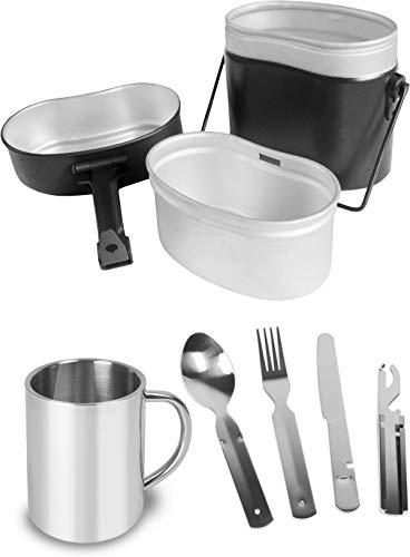 Bundeswehr Essgeschirrset Bund Essbesteck + BW Aluminium Kochgeschirr + Edelstahltasse
