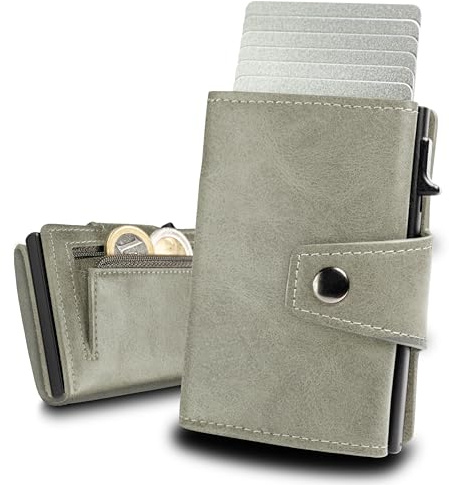 slimfin® Slim Wallet Maxi mit Münzfach - Kartenetui - Geldbeutel Herren - Geldbörse - Portemonnaie - Portmonee - Card Holder klein/Mini mit RFID Schutz - Sandgreen