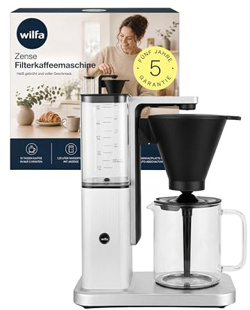 Wilfa Zense Alux Filterkaffeemaschine in Edelstahl gebürstet I ECBC-zertifizierte Kaffeemaschine mit 1,25L Glaskanne I Brewfresh Pumpentechnologie, 92–96 °C Brühtemperatur & Aluminiumgehäuse