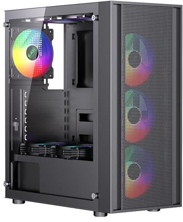 ASC Gaming Desktop PC, Black 6 Fan Mesh, Ryzen 5 4500, RTX 3050 6GB, 16GB DDR4, 256Gb SSD + 1Tb Hdd, Windows 11 – High Performance Gaming Setup