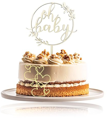 Bliceon Wooden Baby Shower Cake Topper, Gold Oh Baby Cake Topper, Boho Cakes Decorations for Girls Boys, Gender Reveal Party, Celebration