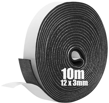 SDLDEER Cinta de espuma, tira de espuma autoadhesiva de 12 mm de ancho x 3 mm de grosor x 10 m de largo, burlete resistente a la intemperie, tira de sellado para puertas, burlete para puertas de
