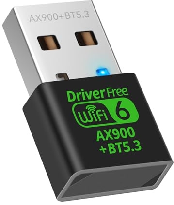 AX900M USB WiFi 6 Adapter for Laptop,2 in 1 Bluetooth 5.3 Dual Band 5/2.4Ghz Wireless Network Adapter,Built-in Driver for PC/Laptop/Desktop 4dBi Antenna Compatible with Windows 10/11