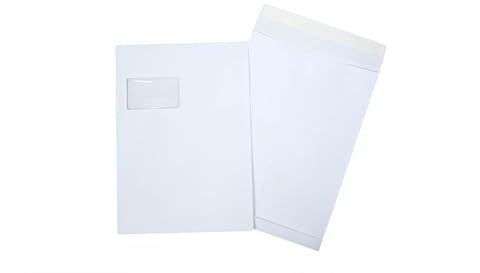 packster 200x Faltentasche Versandtasche mit Fenster 229 x 324 x 20 mm C4 Selbstklebestreifen 130g/qm Weiss Faltentasche Versandtasche Umschlag