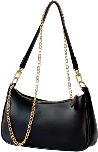 WuXingMeiLi Black Shoulder Bag for Women - Mini Handbag Small Shoulder Bag with Chain Strap, Compact PU Leather Purse Lightweight Small Black Bag for Work/Travel/Daily Use