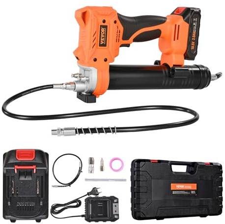 VEVOR Pistolet à Graisse Électrique sans Fil 20 V 55 MPa, avec Batterie 2,0 Ah, Éclairage LED, Tuyau 90 cm, Étui de Transport, Déclencheur Vitesse Variable, pour Graissage de Véhicules ou de Machines