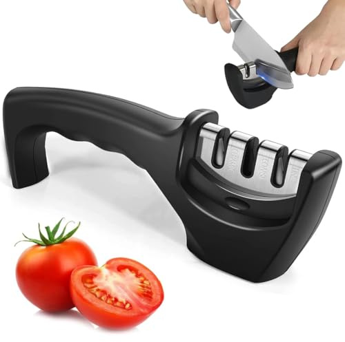 DWFEYOI 3 in 1 Affila Coltelli da Cucina, Affilacoltelli Professionale,Affilacoltelli Manuale per Coltelli Dritti, Forbici, Sicuro e Facile da Usare