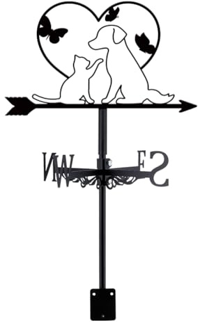 SUPERDANT Wetterhahn Mit Katzen Und Hundemotiv Tiere Metall Wetterfahne Messinstrument Dachmontage Wetterhahn für Garten Den Außenbereich Garten Wetterfahnen Bauernhof Hinterhof Pavillon Scheune