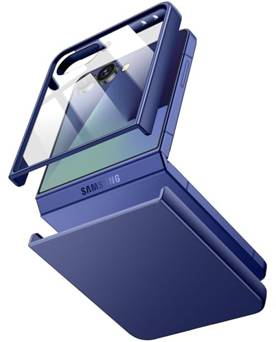 JETech Funda para Samsung Galaxy Z Flip 7 2025 con Protector Pantalla Cristal Vidrio Templado Frontal Incorporado, Carcasa Protectora Anti-Arañazos Antigolpes Slim PC Dura (Azul Intenso)
