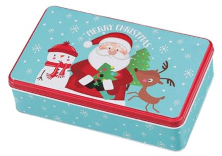 LOVIVER Scatola di Latta Scatola per Cioccolatini Contenitore per Biscotti Porta Leccornie Cofanetto Decorativo a Tema Natalizio con Stampa dai Colori Vivaci, Pupazzo di Neve di Babbo Natale