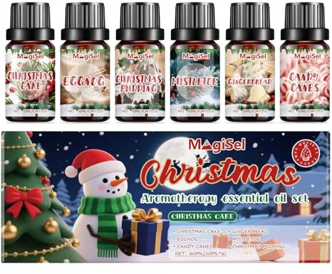 Huiles Essentielles de Noël 6x10ml, Huiles Essentielles pour Bougies et Diffuseur, Aromathérapie Maison, Parfum d'Ambiance Festif - Idée Cadeau