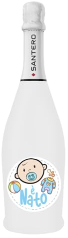 BRANDGIFT.IT Bottiglia Personalizzata Nascita Bimbo Santero 958 Spumante Extra Dry Perlage Persistente Aromaticità Floreale Bottiglie Personalizzate Nascita Bimba Ottimo Regalo Per Brindisi Originali