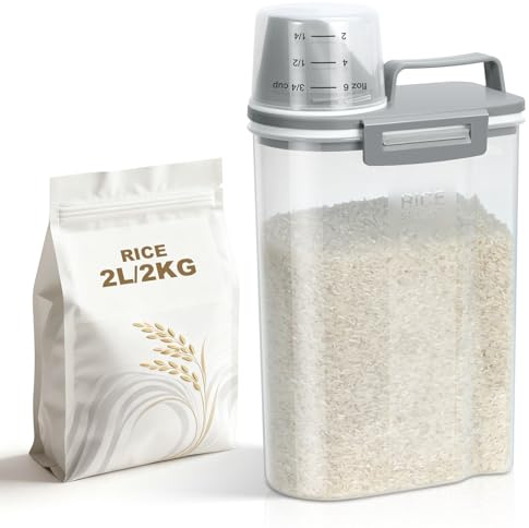 TBMax 2L Rice Storage Container Small Food Container for Beans, Flour | Portable BPA-Free Plastic Container for Cereal Grain Storage, Easily Pour Out,Measuring Cup