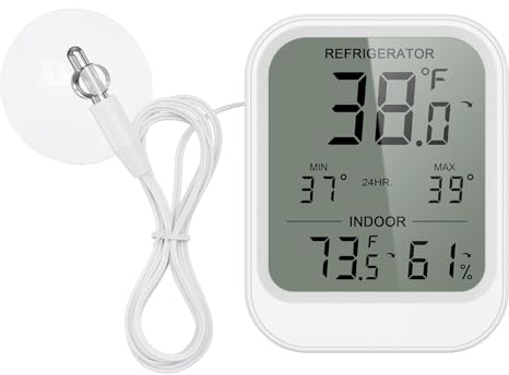 Ankilo Digitales Kühlschrank Thermometer, mit 1.5M Wasserdichter Sonde, Hochauflösender LCD-Bildschirm, Temperaturalarm, MIN/MAX Aufzeichnung & ℃/℉ Umschalter, für Kühlschrank, Gefrierschrank