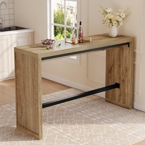 Tribesigns Table de Bar, 140 x 39.6 x 95 cm, Tables Bar Haute avec Repose-Pieds en Métal, Table de Cuisine Multifonction, Meuble de Bar et Bistro pour Cuisine, Salle à Manger et Salon, Marron