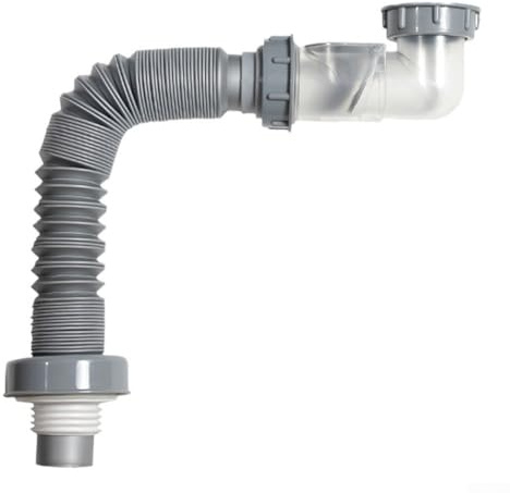 Gdfnmogo Kitchen Sink Drain Hose Set with Filter and Stop Valve for Washbasin and Bathroom, Stainless Steel Construction, Fast Drainage, Anti- Design, 117cm Stretchable Tube, Gray