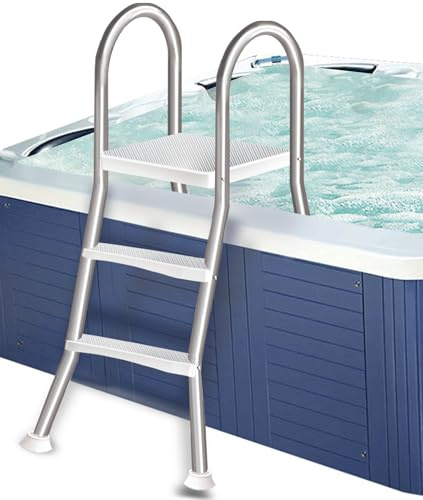 Errzom Escalera de Piscina de Alta Resistencia de 4 Peldaños para Piscinas 135 cm, con Doble Barandilla y Peldaños Anchos Antideslizantes, Escalera de Acero para Piscinas Elevadas,85cm