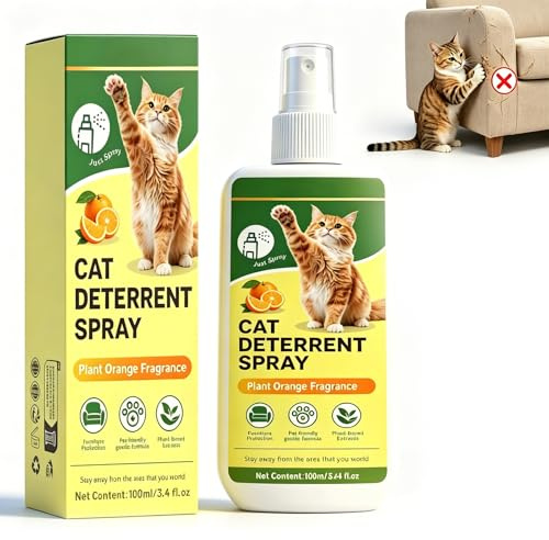 TSWUJIN Cat Deterrent Spray - Non-Toxic Cat Anti-Scratch & Repellent Spray with Orange Fragrance - Effective Indoor & Outdoor Training Aid to Prevent Scratching Sofas, Carpets, Plants & Furnit-(100ml)