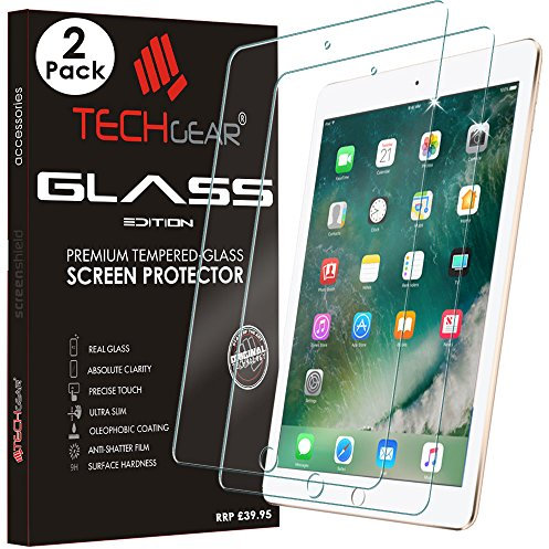 TECHGEAR [Confezione da 2] Vetro Temperato Compatibile con iPad 9.7 (2018/2017) - Autentica pellicola protecttiva in Vetro Temperato Salvaschermo per il Nuovo iPad 9.7 pollici 2018/2018