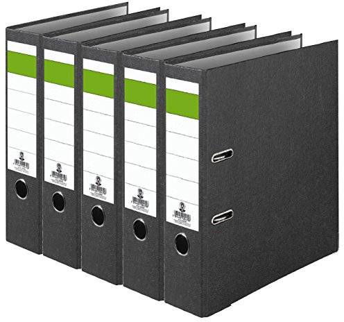 Grüner Balken Ordner-Wolkenmarmor Recycling 8 cm breit DIN A4 schwarz Made in Germany Ringordner Aktenordner Briefordner Büroordner Pappordner Schlitzordner Blauer Engel (5er Pack breit)