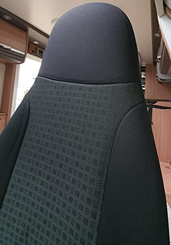 Maß Sitzbezüge Schonbezüge Pilotsitze Fahrer & Beifahrer Set kompatibel mit Wohnmobil FIAT Ducato 820 Schwarz