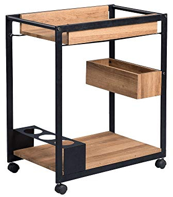 Beauty.Scouts Möbel MM Beistelltisch Moon 1 Dekor Eiche braun Gestell Metall schwarz 64x73x38cm Getränkewagen Barwagen portabel Hausbar Servierwagen mit Rollen Beistellwagen