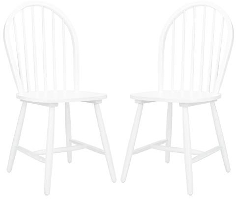 SAFAVIEH Home Collection – Camden Set of 2 White Windsor Farmhouse Dining Chairs, Spindle Back Solid Wood Chairs, Americana Style Seating (DCH8501B-SET2)
