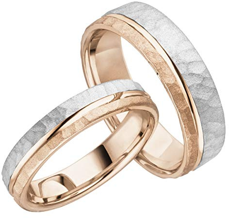 JC Trauringe Silber 925 Paarpreis Eheringe Rotgold Weißgold Plattiert I Breite Partnerringe mit Gravur in edler Schatulle I 2 Hochzeitsringe Herrenring 5,5 mm & Damenring 4,0 mm I LC131-P-3