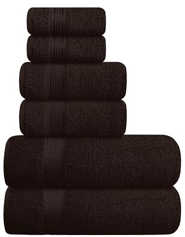 GLAMBURG Set di 6 asciugamani in cotone ultra morbido, contiene 2 asciugamani da bagno oversize 70 x 140 cm, 2 asciugamani 40 x 60 cm e 2 lavapiatti 30 x 30 cm, marrone