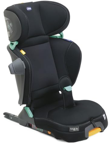 Chicco Fold&Go I-Size Siège auto 15-36 kg avec connecteurs rigides ISOFIX, groupe 2/3 pour enfants 3-12 ans (100-150cm), pliable et rabattable, protection latérale, hauteur et largeur réglables, Noir