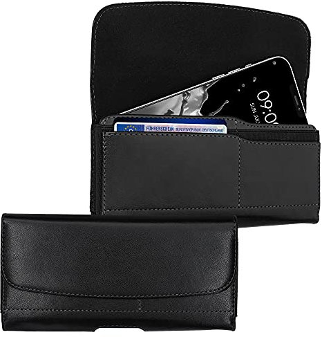 kwmobile Custodia Proteggi Smartphone con Clip Cintura - Cover AntiGraffio Universale in Simil Pelle Nero 17,2 x 8,5 cm - 2X Slot Portacarte