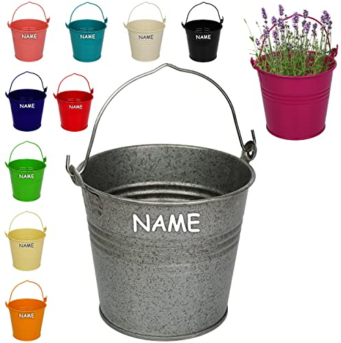 alles-meine.de GmbH Kleiner - Metalleimer/Topf - Blumentopf - rot - inkl. Name - 15 cm hoch - 2 Liter - Metall rostfrei - Blech Eimer - rund - mit 3-D Effekt Rillen Prägung - m..