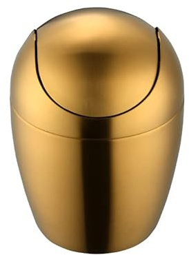 Buyer Star Mini-Abfalleimer mit Schwingdeckel, Gold Metalleimer, hochwertiger Edelstahl 18/10, geeignet für Schreibtisch, Küchenarbeitsplatte, Bad, Büro, Frisiertisch, eiförmig (gold, 0,4L)