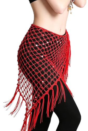Leemiman Belly Dance Hip Belt for Women Dancing Costume Hip Scarves Skirt (Red Color)