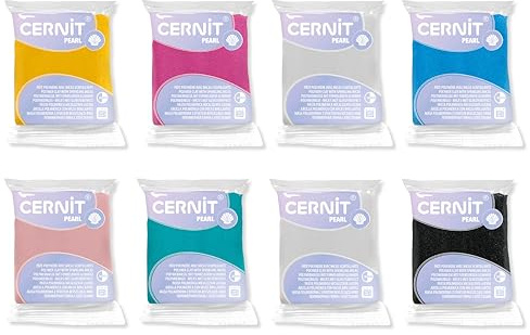 CERNIT - One Pack of 8 Polymer Clay Breads, Sparkling Effect - Pearl Modelling Clay - 8 Different Colours - 56g Blocks - CE0860008K01C