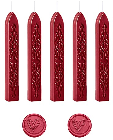 KARELLS Lot de 5 bâtons de cire à cacheter résineux, rouge vin, imperméables, haute viscosité, pour invitations de mariage, cartes et lettres vintage